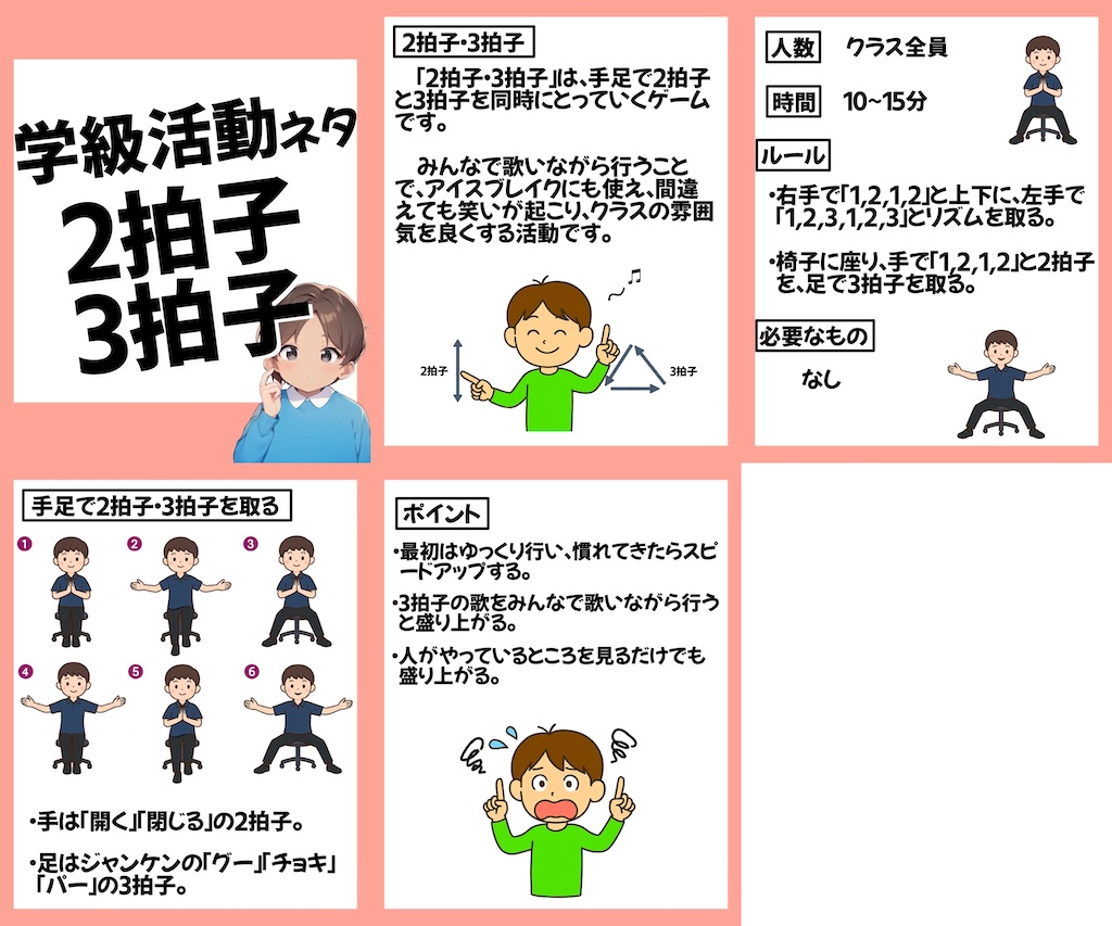 学級レクで行う２拍子３拍子の画像