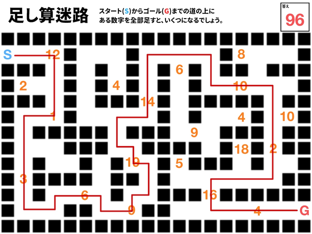 足し算迷路の問題画像