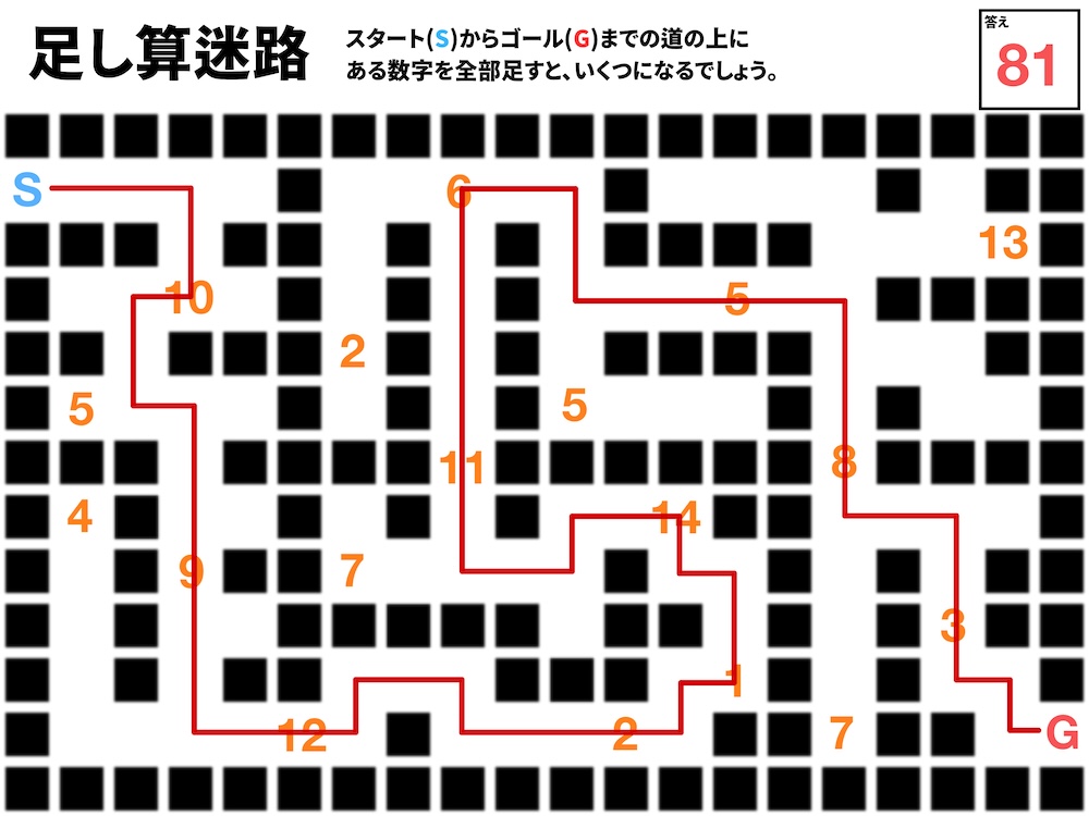 足し算迷路の問題画像