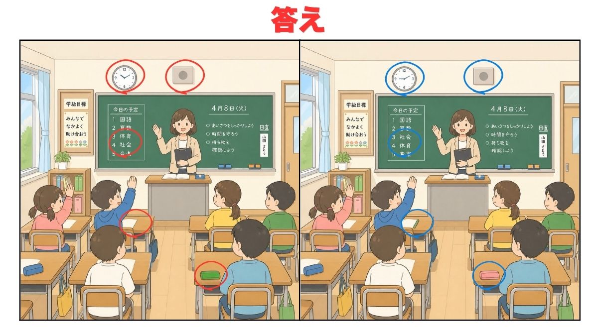 学校シーン間違い探しの画像