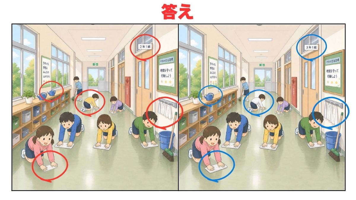 学校シーン間違い探しの画像