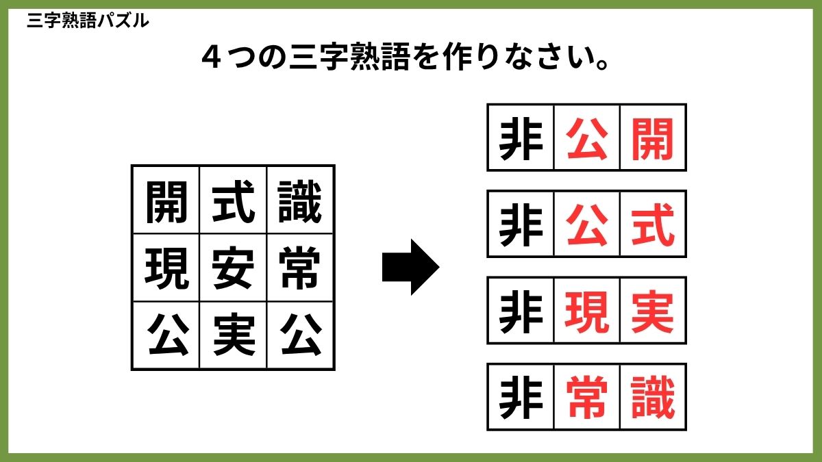 三字熟語パズルクイズ